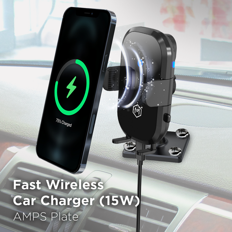 Auto Scan Fast Wireless Car Charger Mount with Drill Base AMPS Mounting Plate