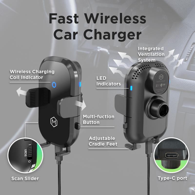 Fast Wireless Car Charger Cup Holder Phone Mount - ( Auto scan Version 2.0)