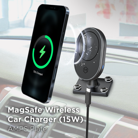 MagSafe Wireless Car Charger Mount with Drill Base AMPS Mounting Plate