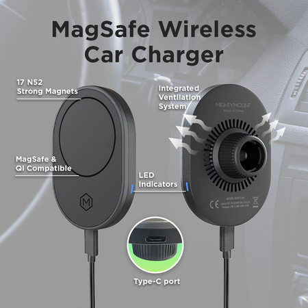 MagSafe Wireless Car Charger Mount with Drill Base AMPS Mounting Plate