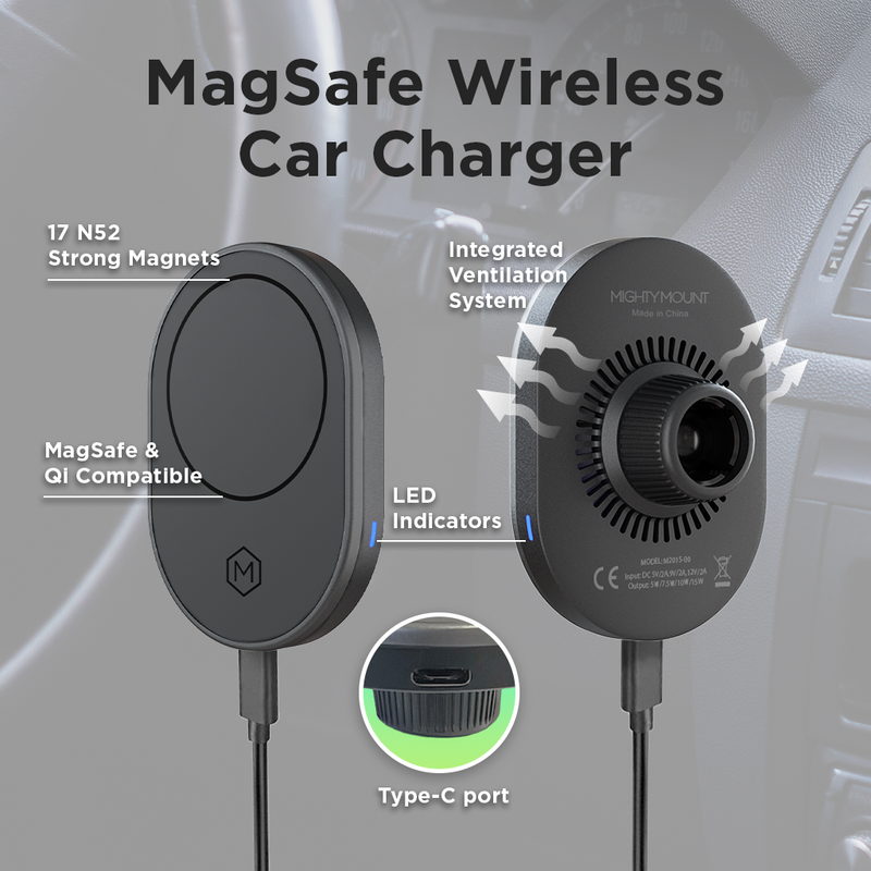 MagSafe Wireless Car Charger Mount with Drill Base AMPS Mounting Plate