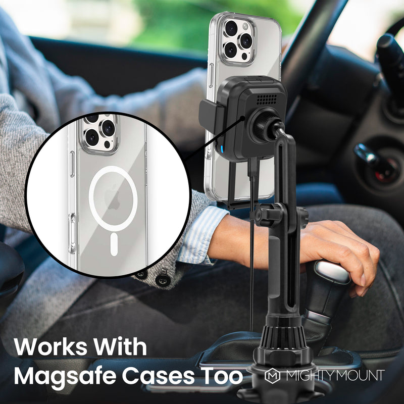 Fast Wireless Car Charger Cup Holder Phone Mount - Mini Grip Cradle Version 2.0